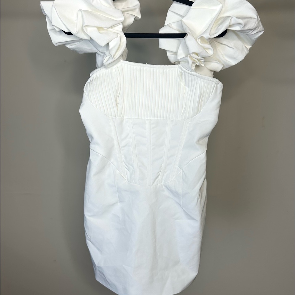 PrettyLittleThing White Dress with Ruffled Straps